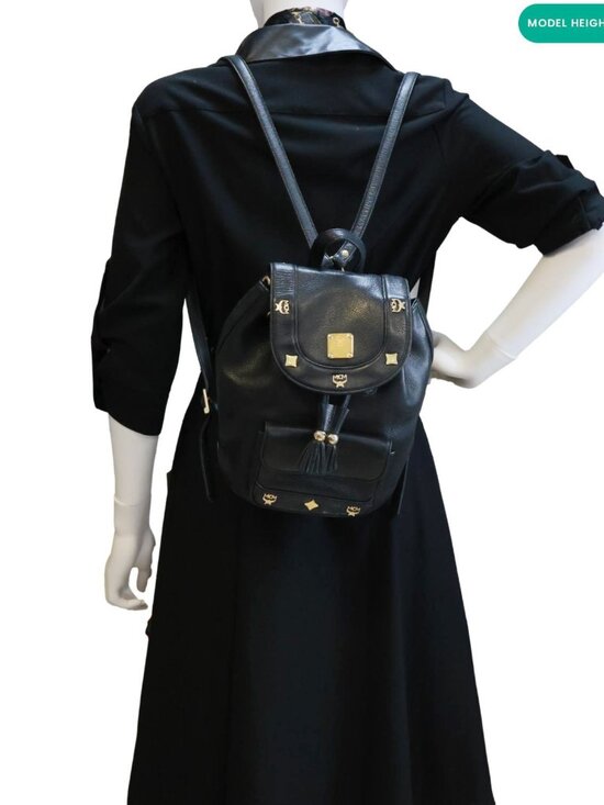 MCM  Logo Vintage Leather Drawstring Backpack Black main image 7